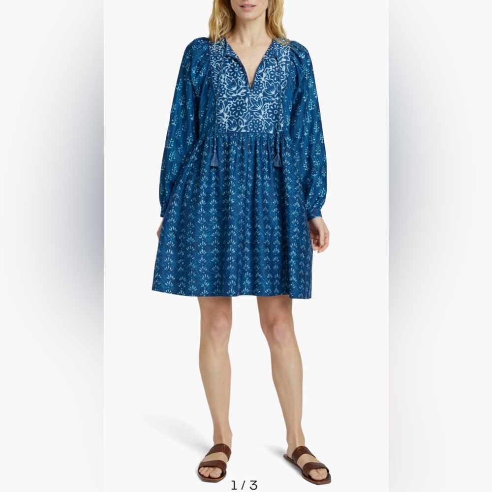 Faherty Solstice Mixed Print Long Sleeve Cotton & Silk Minidress